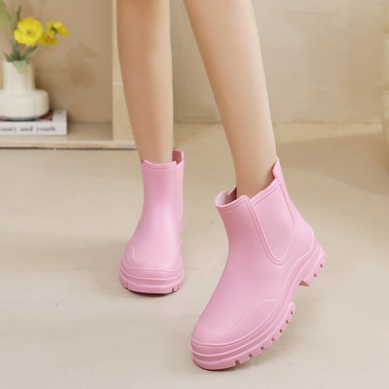 Ladies New Water Shoes Lightweight Slip-resistant Kitchen Rain Boots Pink 