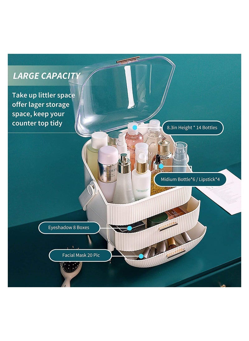ORiTi Large Cosmetic Makeup Organizer, Dust Water Proof Cosmetics Storage Display Case, Suitable for Bathroom Countertop and Bedroom Vanity Dresser WHITE  - Image 2