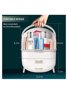 ORiTi Large Cosmetic Makeup Organizer, Dust Water Proof Cosmetics Storage Display Case, Suitable for Bathroom Countertop and Bedroom Vanity Dresser WHITE  - Image 3