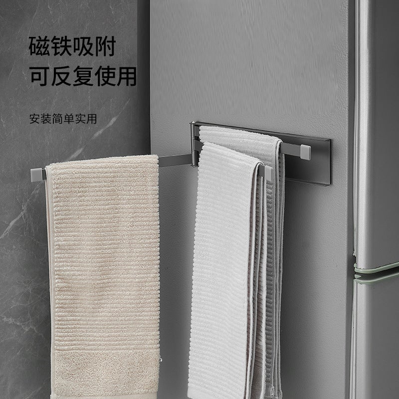 Creative Rotating Towel Rack Bathroom Punch-Free Movable Towel Bar Kitchen Refrigerator Magnetic Folding Three-Bar Hanging Rod - Image 5