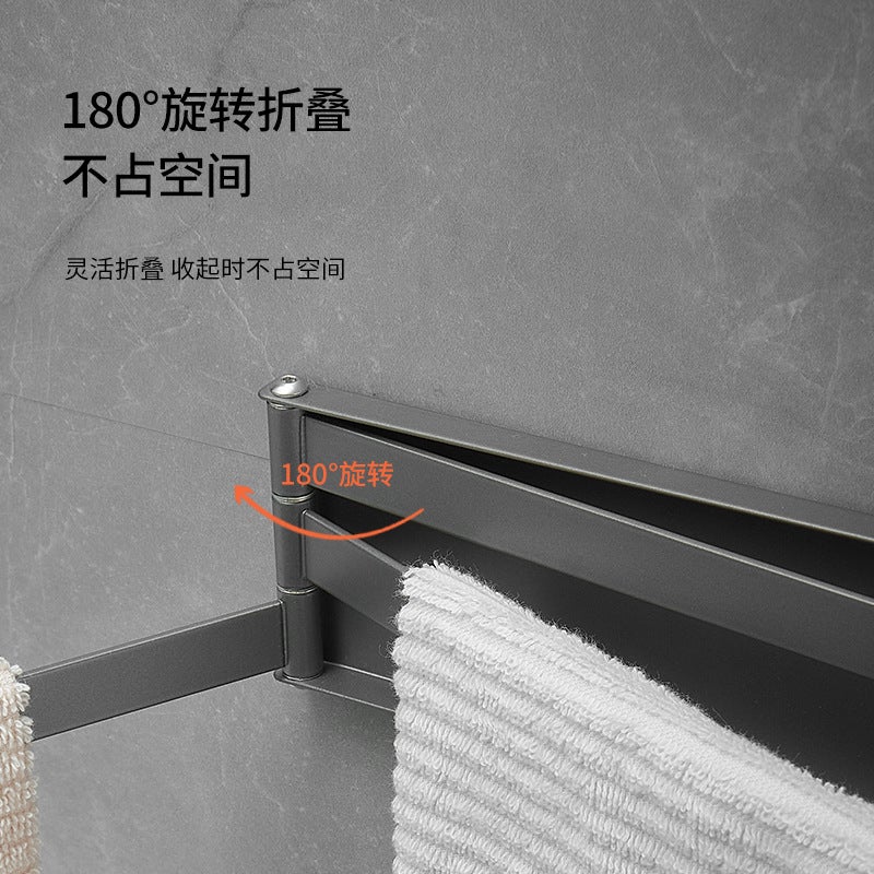 Creative Rotating Towel Rack Bathroom Punch-Free Movable Towel Bar Kitchen Refrigerator Magnetic Folding Three-Bar Hanging Rod - Image 3