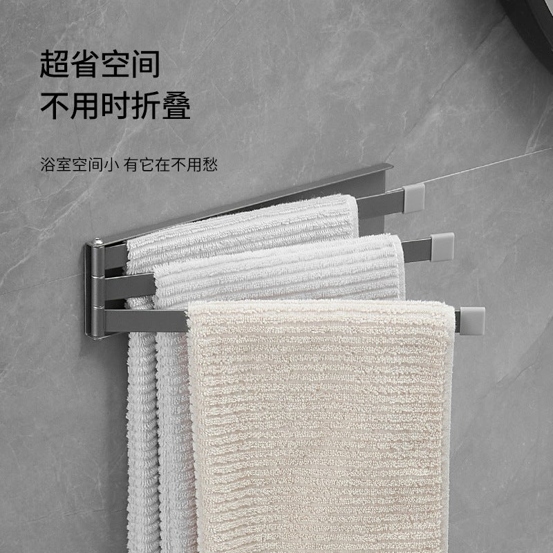 Creative Rotating Towel Rack Bathroom Punch-Free Movable Towel Bar Kitchen Refrigerator Magnetic Folding Three-Bar Hanging Rod - Image 2