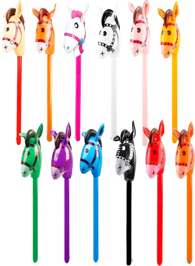 Sonarun 12 Pack Inflatable Stick Horse Bulk Colorful Inflatable Horsehead Stick Balloon Cute Blow Up Pony Stick for Kids Birthday Cowboy Horse Theme Party Supply, 6 Colors (Color Set 3) - Image 1