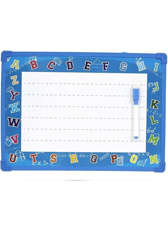 Funz - Big Dry Erase White Board For Kids Ruled Dry Erase Lapboard With Marker Magnetic Holder Lined Board For Learning Writing With English And Arabic Letters Double Sided 36Cm x 26Cm Blue Color - Image 1