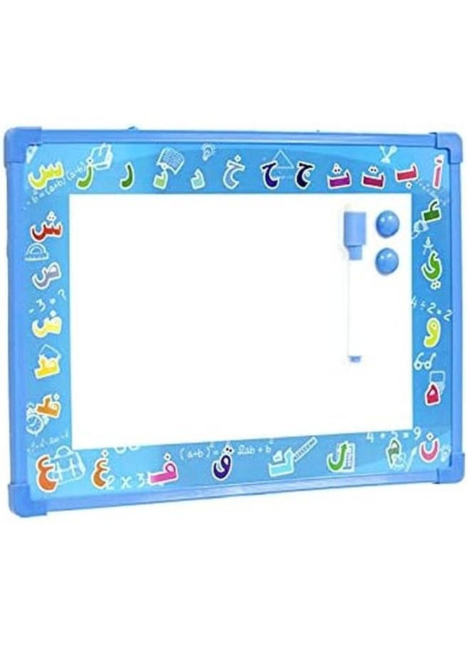 Funz - Big Dry Erase White Board For Kids Ruled Dry Erase Lapboard With Marker Magnetic Holder Lined Board For Learning Writing With English And Arabic Letters Double Sided 36Cm x 26Cm Blue Color - Image 1