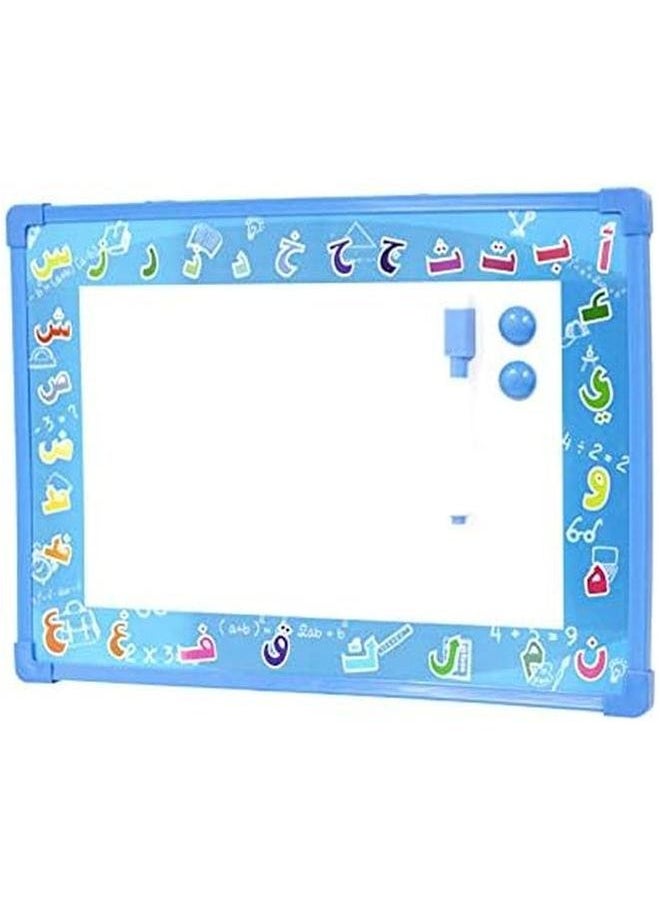 Funz - Big Dry Erase White Board For Kids Ruled Dry Erase Lapboard With Marker Magnetic Holder Lined Board For Learning Writing With English And Arabic Letters Double Sided 36Cm x 26Cm Blue Color - Image 1