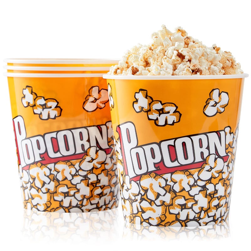 RAYMEA Plastic Popcorn Containers Retro Style Reusable Popcorn Buckets for Movie Night 7.1 x7.1 x5.1  - 4 Pack - Image 1