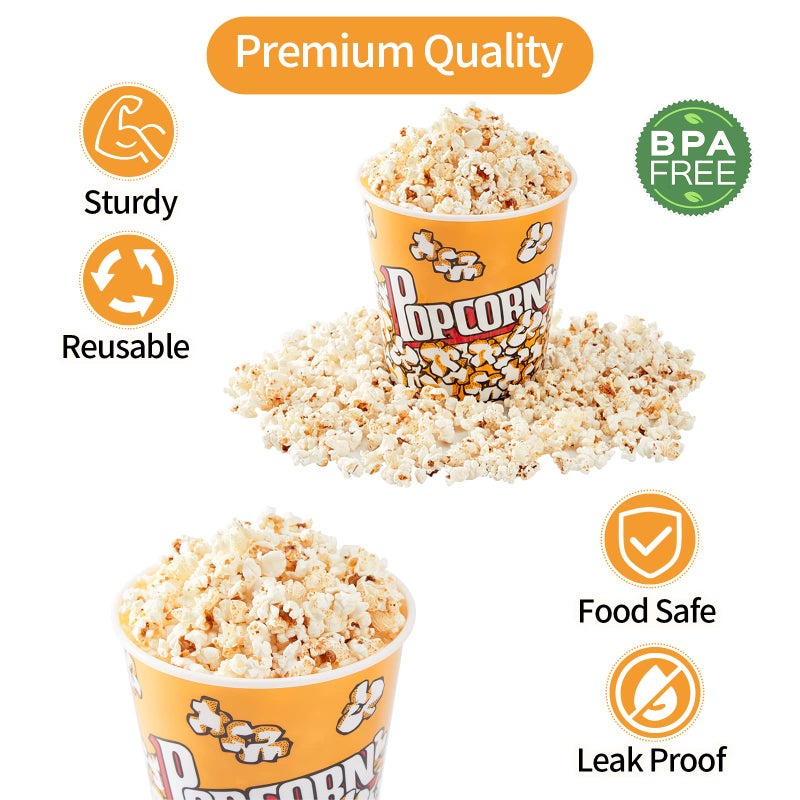 RAYMEA Plastic Popcorn Containers Retro Style Reusable Popcorn Buckets for Movie Night 7.1 x7.1 x5.1  - 4 Pack - Image 2