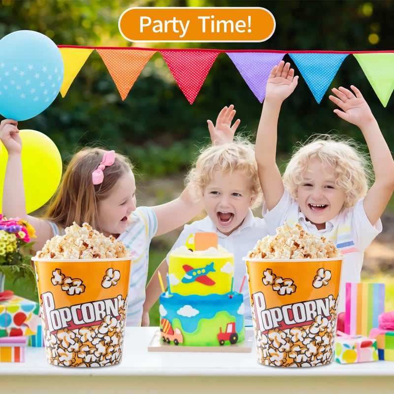 RAYMEA Plastic Popcorn Containers Retro Style Reusable Popcorn Buckets for Movie Night 7.1 x7.1 x5.1  - 4 Pack - Image 3