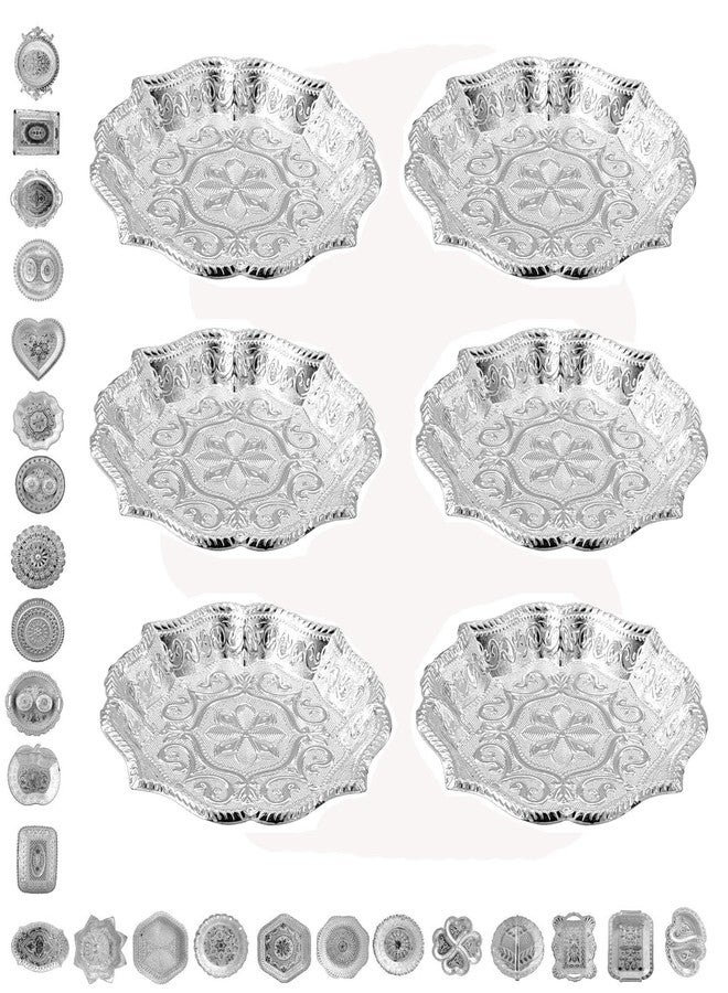 SAI PRASEEDA Decorative Non Metallic Silver Finish Serving Trays/Thalis (18 x 18 x 3 cm)-Pack of 6 |Traditional Seer Plates for Return Gifts, Pooja, Festivals, Weddings & Home Décor SMLSLVRT-1 - Image 1
