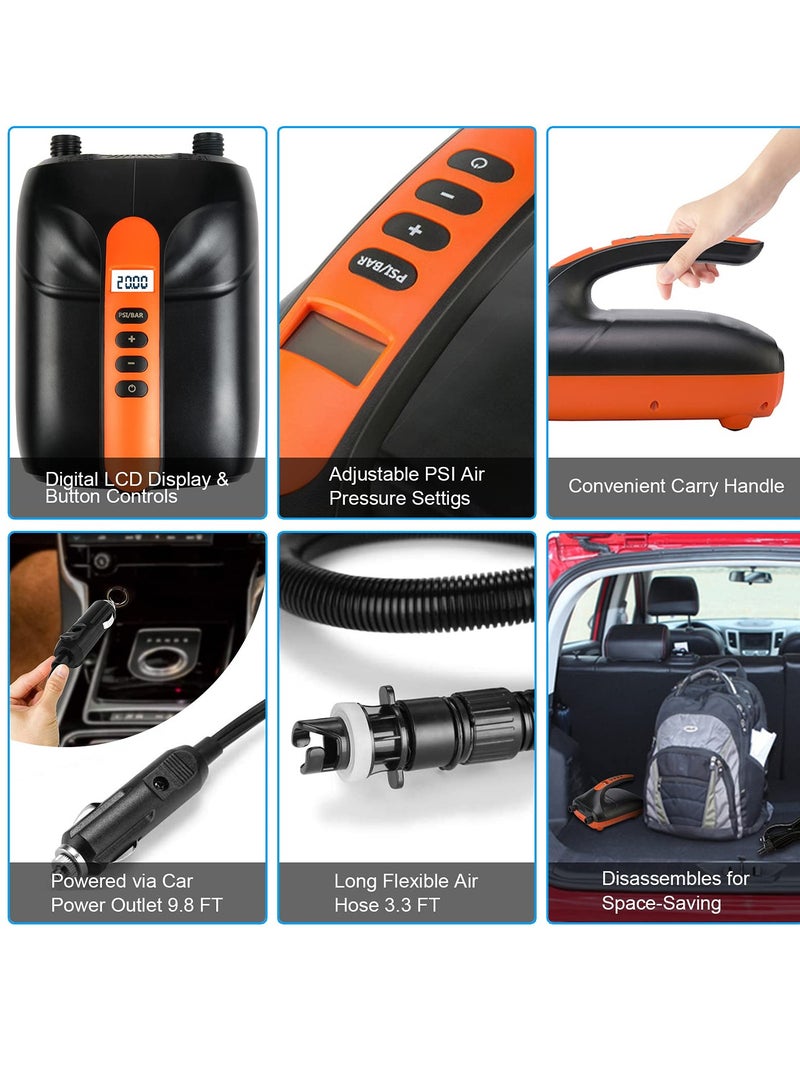 12V Car Connector Electric SUP Air Pump - Intelligent Dual Stage Inflation & Deflation, Auto-Off Function, Portable Paddle Board & Inflatable Boat Compressor. - Image 4
