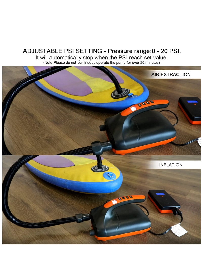 12V Car Connector Electric SUP Air Pump - Intelligent Dual Stage Inflation & Deflation, Auto-Off Function, Portable Paddle Board & Inflatable Boat Compressor. - Image 3