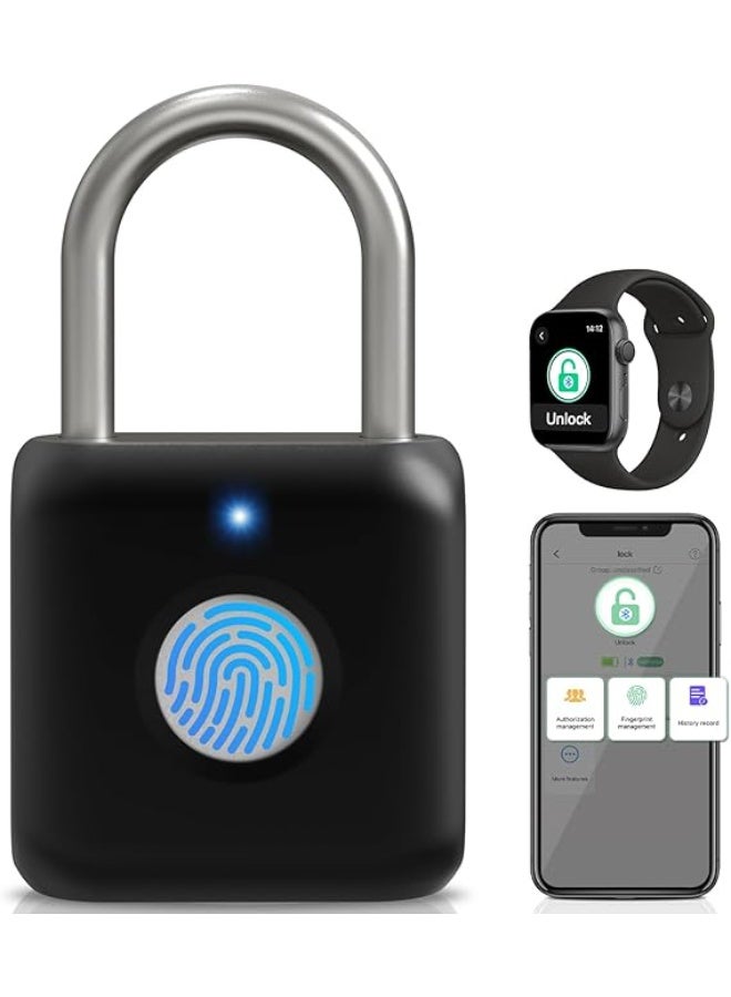 Pothunder Pothunder Fingerprint Padlock, Padlock, Locker Lock, Combination Lock, Fingerprint Lock with APP Unlock, USB Rechargeable, Suitable for Gym Locker, Door, Locker(Black) - Image 1