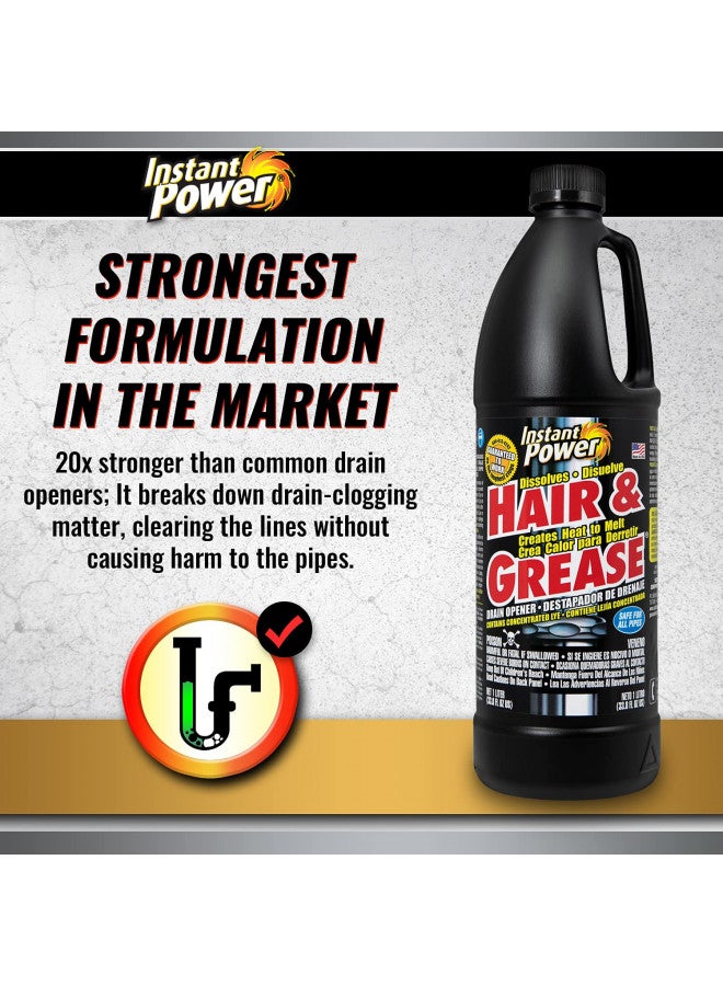 Instant Power Instant Power Hair and Grease Drain Opener Multipurpose Liquid Drain Cleaner and Clog Remover, Odorless, Ready to Use, 33.8 Oz, 1 Liter  - Image 2