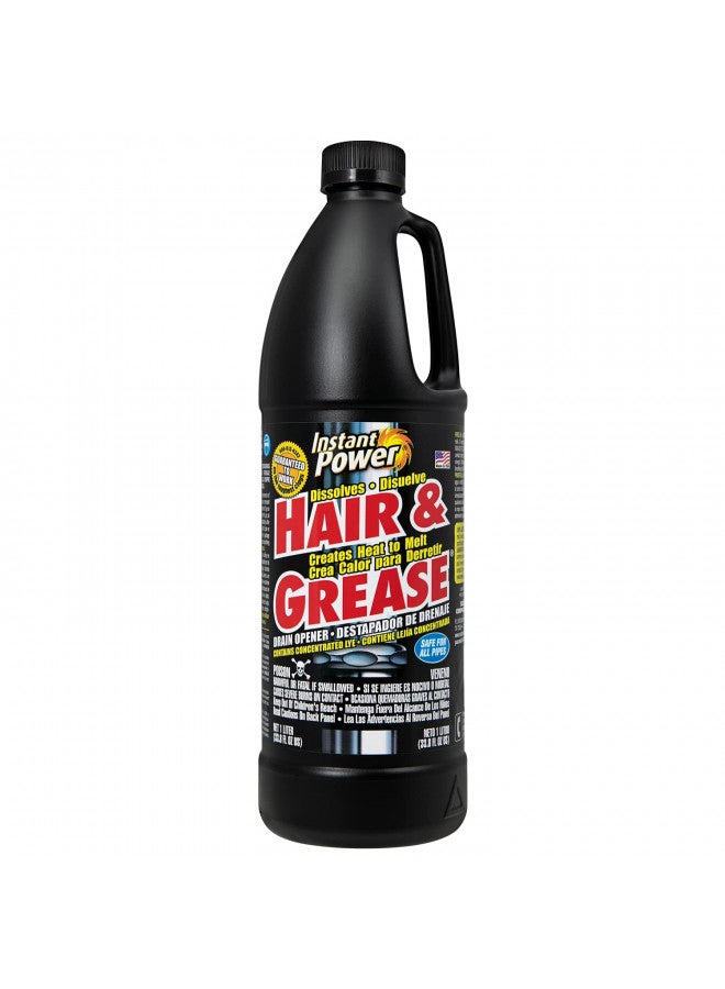 Instant Power Instant Power Hair and Grease Drain Opener Multipurpose Liquid Drain Cleaner and Clog Remover, Odorless, Ready to Use, 33.8 Oz, 1 Liter  - Image 1