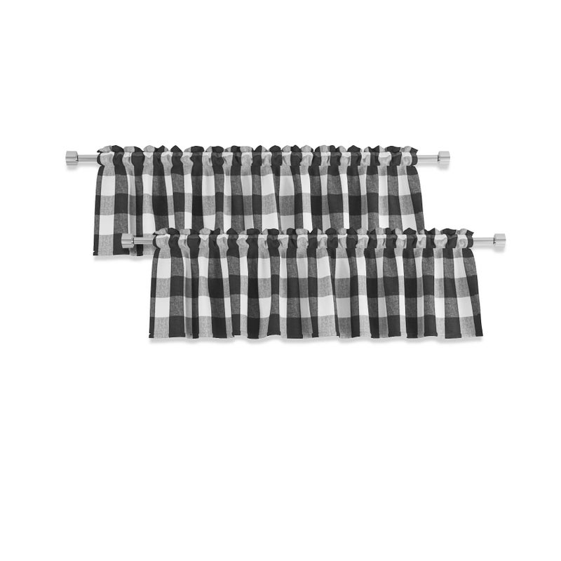 NATUS WEAVER 2 Pack Buffalo Check Valances Curtains for Living Room Windows 18"" Long Classic Gingham Plaid Bedroom Bathroom Rod Pocket Country Farmhouse Kitchen Window Curtain Valances - 54""x18"" Black & White - Image 1