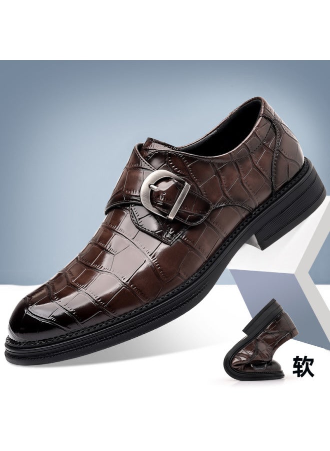 New Casual Shoes Crocodile Pattern British Leather Shoes Loafers Side Buckle Casual Leather Shoes