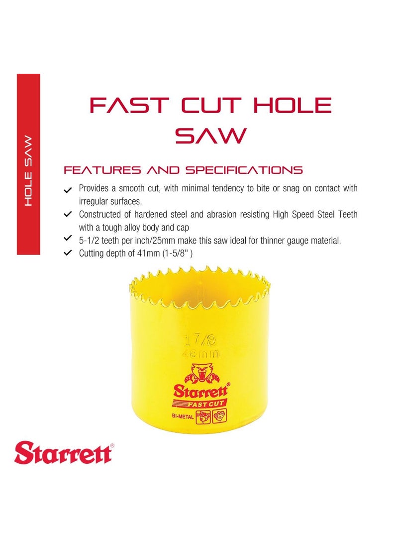 Starrett Starrett BiMetal Fast Cut Straight Pitch Hole Saw with Abrasion Resistant HSS Teeth  Ideal for Cutting Metal Steel and Wood  178 48mm Diameter 158 41mm Depth  FCH0178G  - Image 2