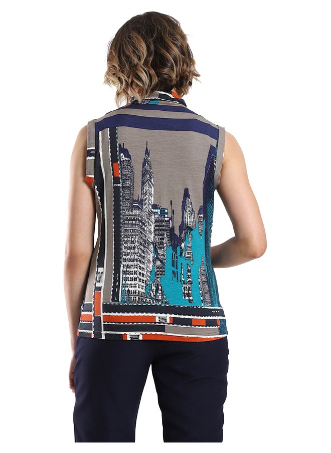 Esla - Sleeveless Turtleneck Top with Abstract Cityscape Print - Image 1