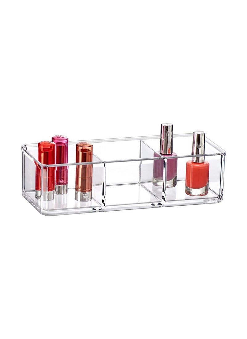 SMARTPOINTS - Glamour - Acrylic 3-Compartment Makeup Organizer, Transparent Plastic Lipstick Holder, Perfect Bathroom Vanity Storage Solution for Lipsticks, Nail Polishes, and More - Image 1