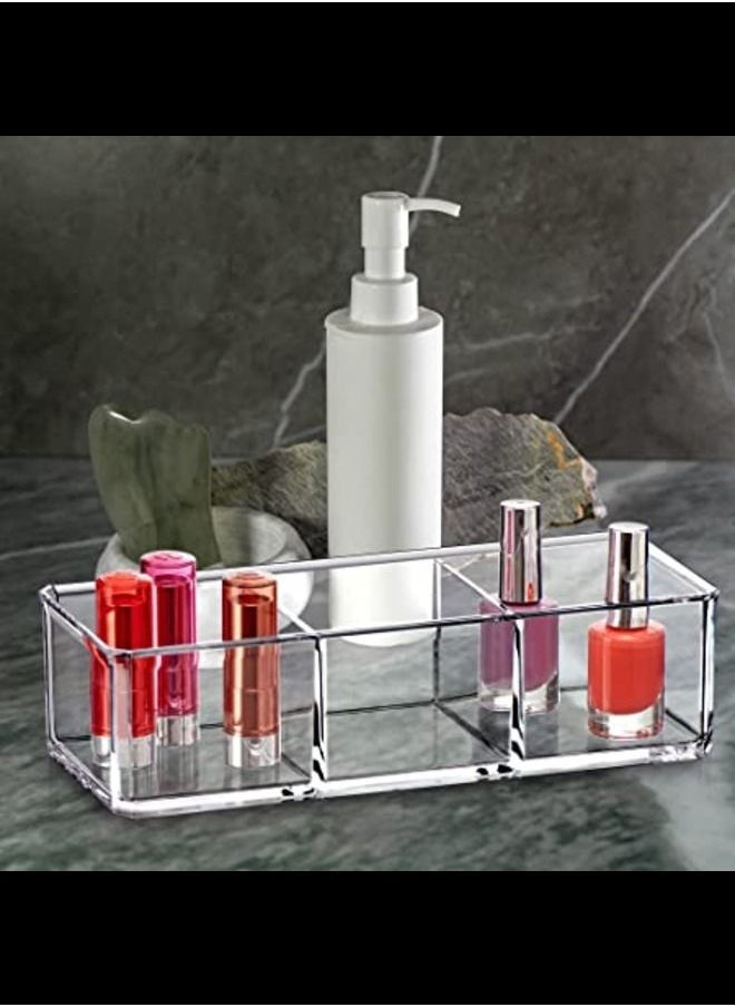 SMARTPOINTS - Glamour - Acrylic 3-Compartment Makeup Organizer, Transparent Plastic Lipstick Holder, Perfect Bathroom Vanity Storage Solution for Lipsticks, Nail Polishes, and More - Image 1