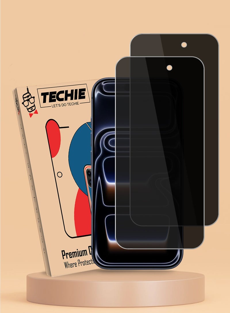 Techie 2 Pack iPhone 17 Pro Max Privacy Tempered Glass Screen Protector - Premium Privacy Glass 9H Hardness 0.33 mm Rounded Edges Anti Bubbles Easy Installation - Image 1