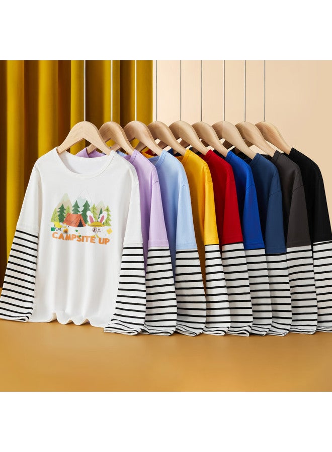 Tinsino Children's T-shirt, Spring Long-sleeve T-shirt For Boys And Girls, Faux Two-piece Top, Casual Clothing, Kids' Wear, Crab Drawing Board Bear Desig - Image 1
