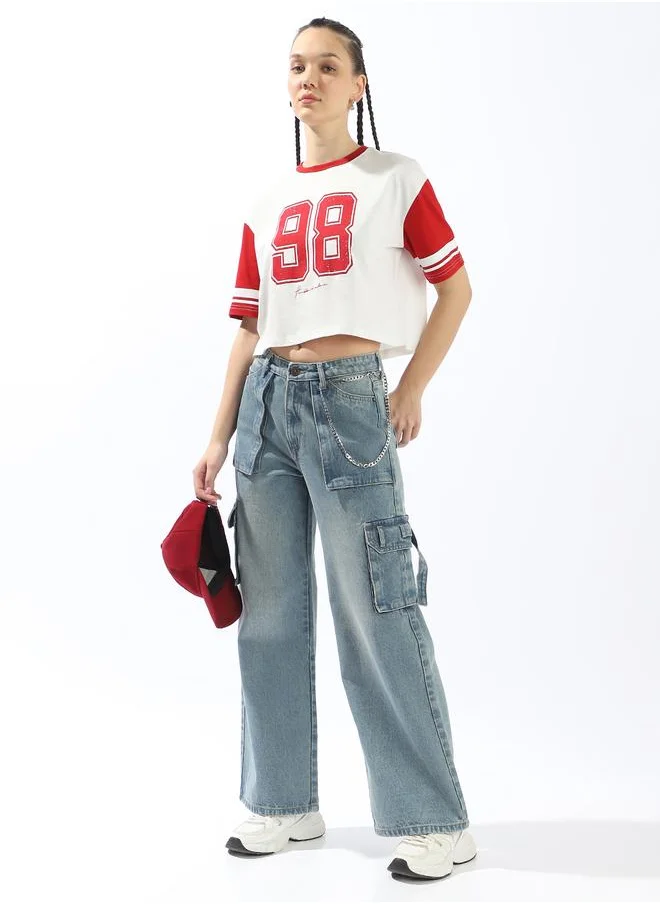 هوبرهولمي Women's Multicolour 100% Cotton Printed Boxy Fit T-Shirt