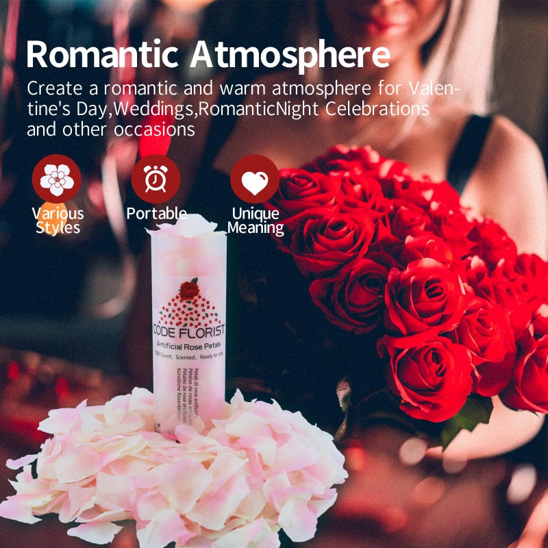 CODE FLORIST 1500 PCS Silk Rose Petals for Valentine's Day Fake Rose Petals for Romantic Night Wedding Proposal Anniversary Flower Decorations(Separated Scented Champagne Pink) - Image 5