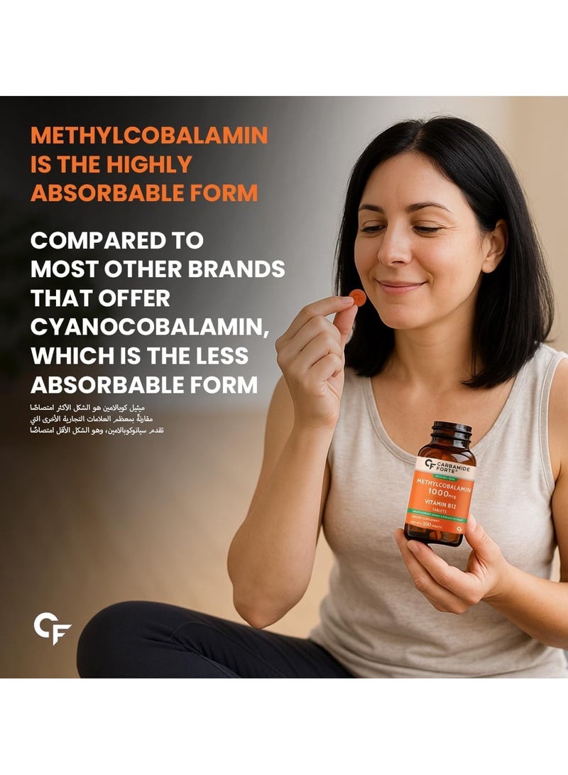 Carbamide Forte Vitamin B12 Tablets 1000mcg -Active form of Methylcobalamin Vitamin B12 Supplements for Men & Women- 100 Veg Tablets - Image 3