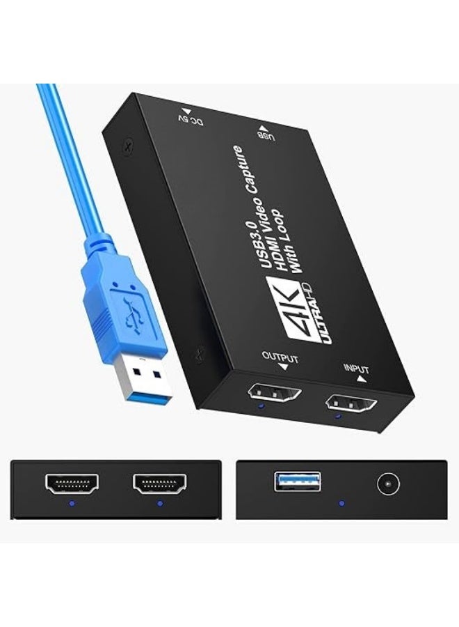 4K HDMI to USB 3.0 Video Capture Card, 1080P 60FPS HDMI Capture Device for Streaming, Recording and Gaming - Image 1
