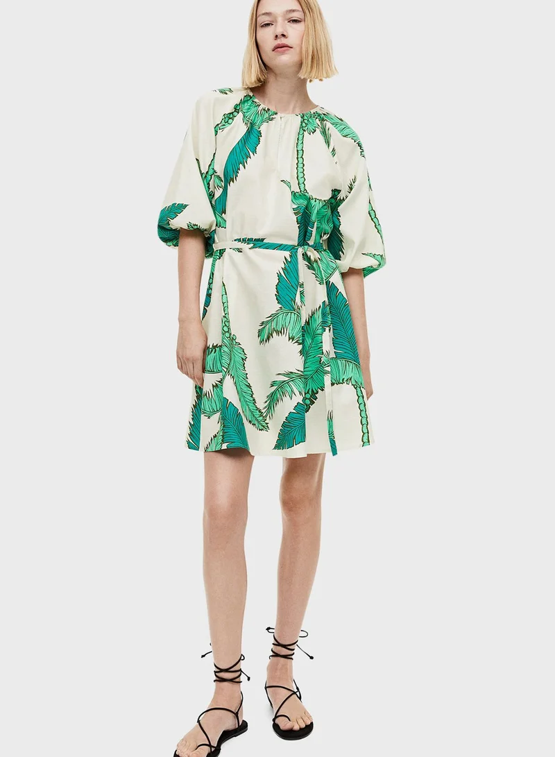 H&M Puff Sleeve Belted Dress