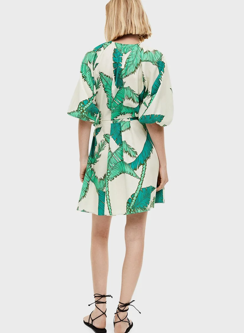 H&M Puff Sleeve Belted Dress
