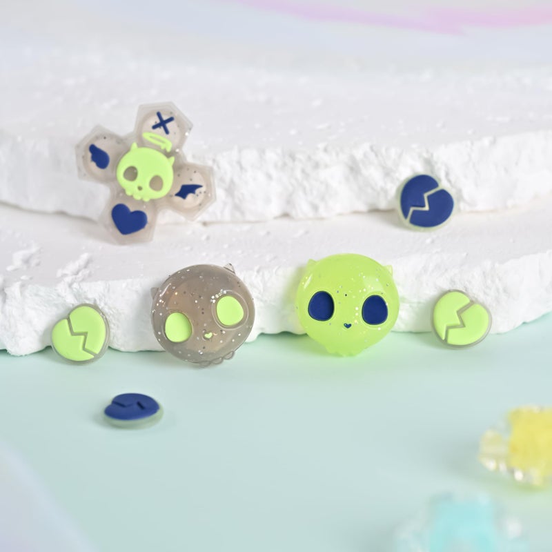GeekShare Silicone Cross D-Pad Button Caps Set Joystick Cover - Cute ABXY Key Buttons Sticker Compatible with Switch/OLED Joy Con - Black & Green Skull - Image 4