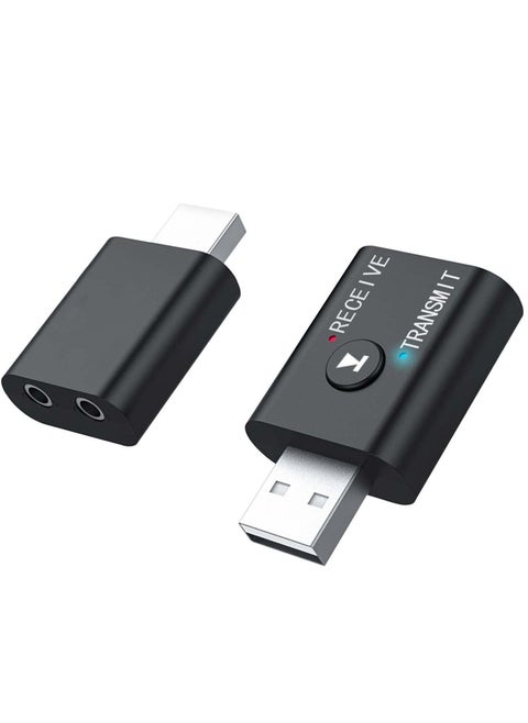 USB Bluetooth Adapter, 2 Pcs Bluetooth 5.0 Transmitter Receiver 2 in 1 Wireless Bluetooth Converter Built-in 2 3.5mm Audio Bluetooth for TV, Home Stereo, Car Stereo, Headphones, Speakers, PC