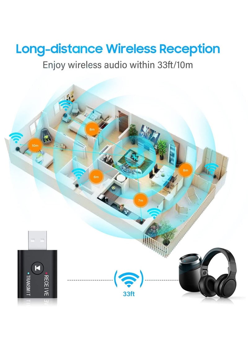 Generic - USB Bluetooth Adapter, 2 Pcs Bluetooth 5.0 Transmitter Receiver 2 in 1 Wireless Bluetooth Converter Built-in 2 3.5mm Audio Bluetooth for TV, Home Stereo, Car Stereo, Headphones, Speakers, PC - Image 1