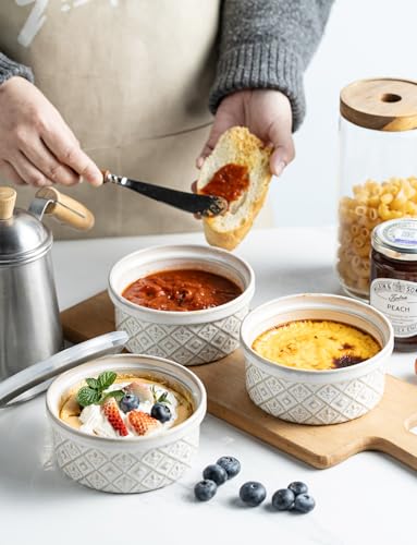 MISSYSSIM 12 oz Souffle Ramekins Oven Safe with Lids, Small Creme Brulee Dishes, Ceramic Custard Cups Baking Bowls for Dessert, Dipping Sauce, Pudding, Set of 4, Beige - Image 2