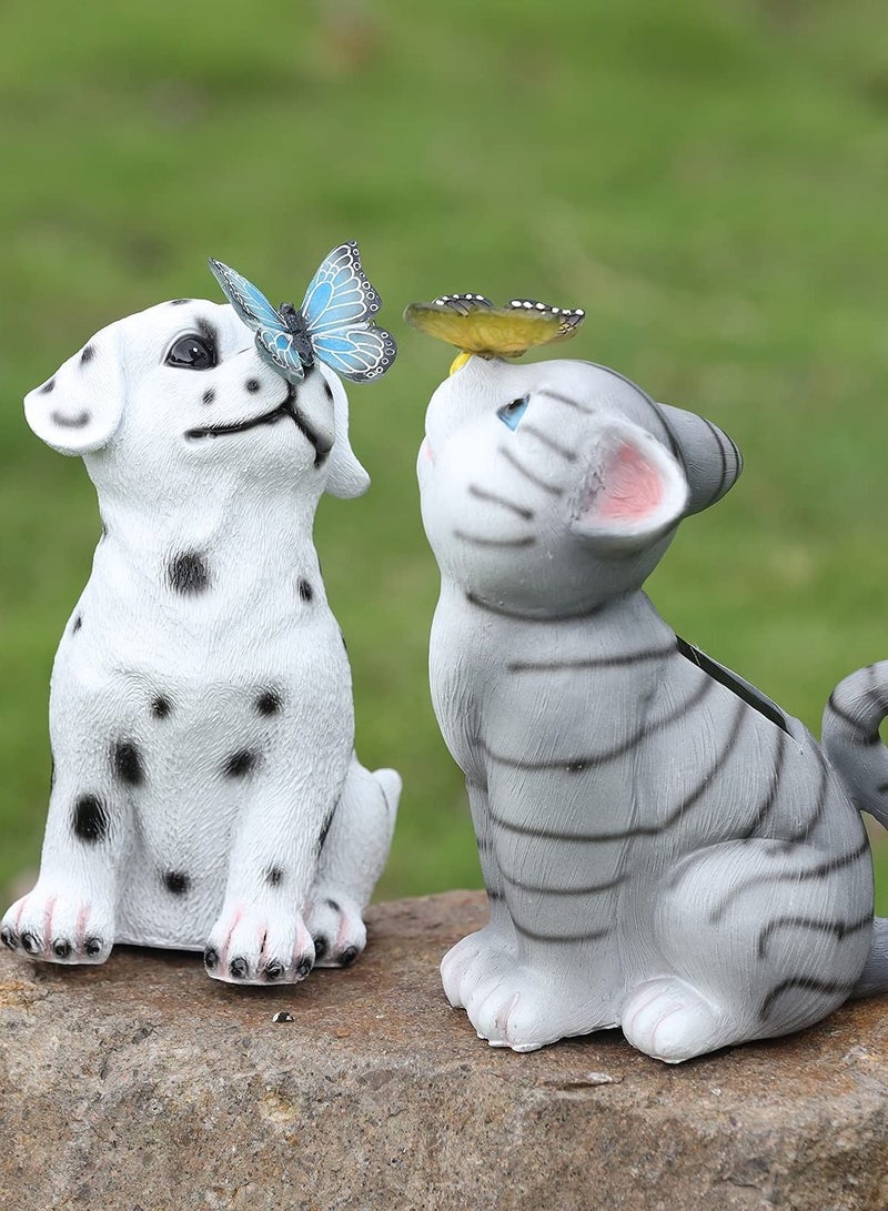 KASTWAVE Garden Outdoor Decor, Cat Resin with Solar Butterfly Light Statues Outsides Decorations Ornament Gift, Balcony Patio Yard Lawn Porch for Lovers Gardeners Family with Pets (Warm White) - Image 5