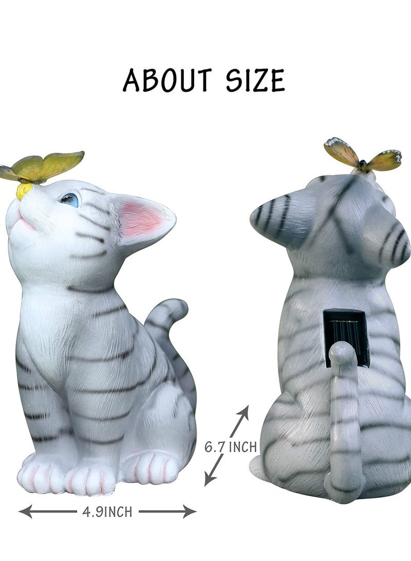 KASTWAVE Garden Outdoor Decor, Cat Resin with Solar Butterfly Light Statues Outsides Decorations Ornament Gift, Balcony Patio Yard Lawn Porch for Lovers Gardeners Family with Pets (Warm White) - Image 4