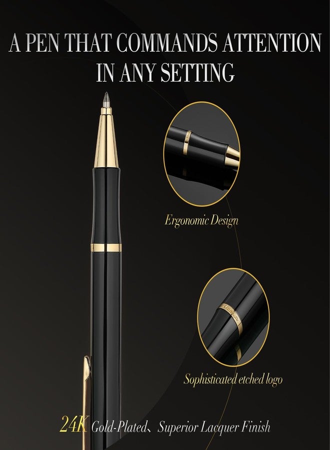 MCNTEIK Black Gel Pen With 24K Gold Finish, Fine lacquer work, Best Men's And Women's Gift Pen Set, Professional, ADMOK Black Refill, Smooth Writing, Executive, Office, Click, Nice Retractable Pens - Image 4
