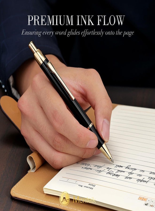 MCNTEIK Black Gel Pen With 24K Gold Finish, Fine lacquer work, Best Men's And Women's Gift Pen Set, Professional, ADMOK Black Refill, Smooth Writing, Executive, Office, Click, Nice Retractable Pens - Image 3