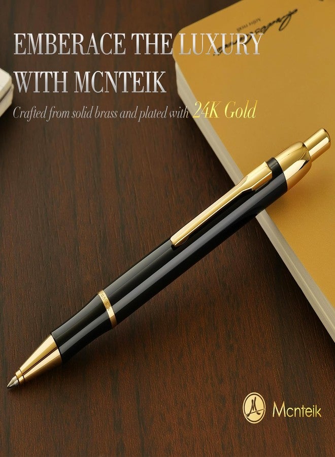 MCNTEIK Black Gel Pen With 24K Gold Finish, Fine lacquer work, Best Men's And Women's Gift Pen Set, Professional, ADMOK Black Refill, Smooth Writing, Executive, Office, Click, Nice Retractable Pens - Image 2