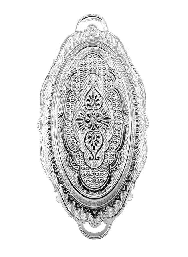 SAI PRASEEDA Decorative Non Metallic Silver Finish Serving Trays/Thalis (24.5 x 16.5 x 2 cm)-Pack of 6 |Traditional Seer Plates for Return Gifts, Pooja, Festivals, Weddings & Home Décor SMLSLVRT-2 - Image 5