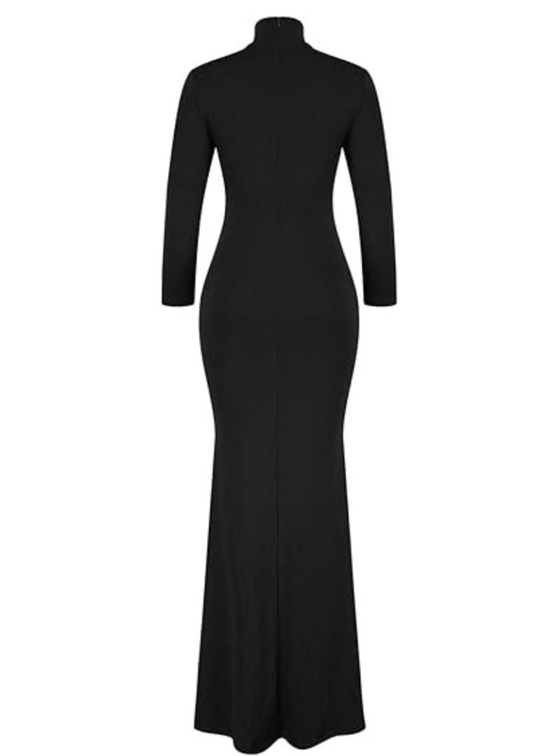 فستان ماكسي طويل انيق باكمام طويلة و كولة عالية للنساء قطن - Image 2