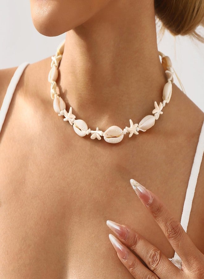Nackiy Handmade Sea Shell Necklace for Women Summer Adjustable Natural Shell Collar Necklace (Beige Braided Rope), No Gemstone - Image 3