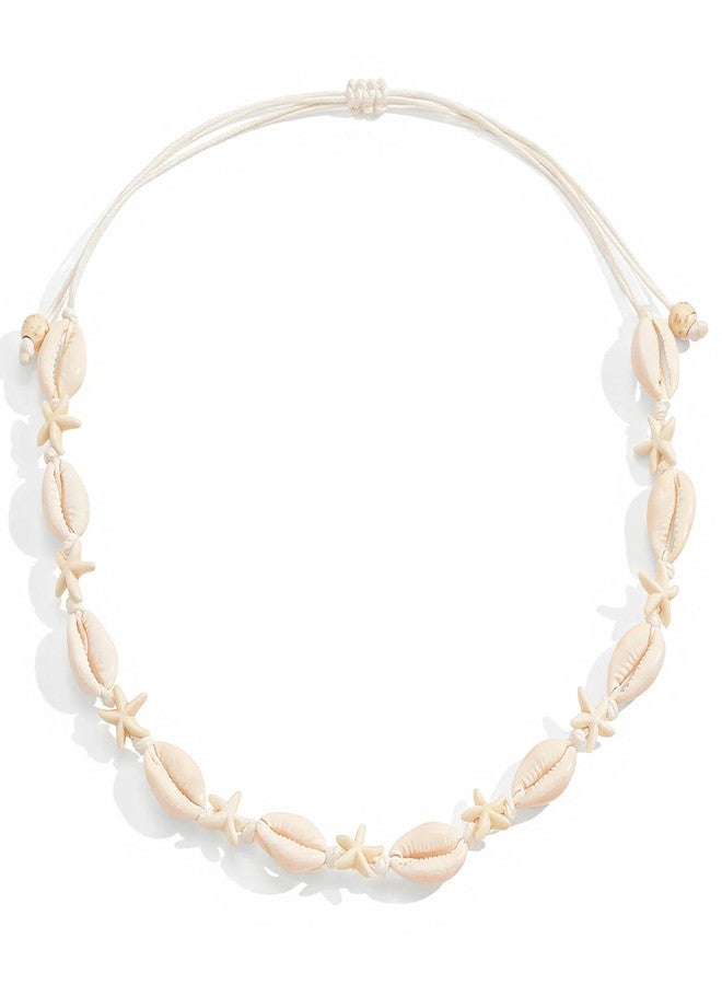 Nackiy Handmade Sea Shell Necklace for Women Summer Adjustable Natural Shell Collar Necklace (Beige Braided Rope), No Gemstone - Image 1