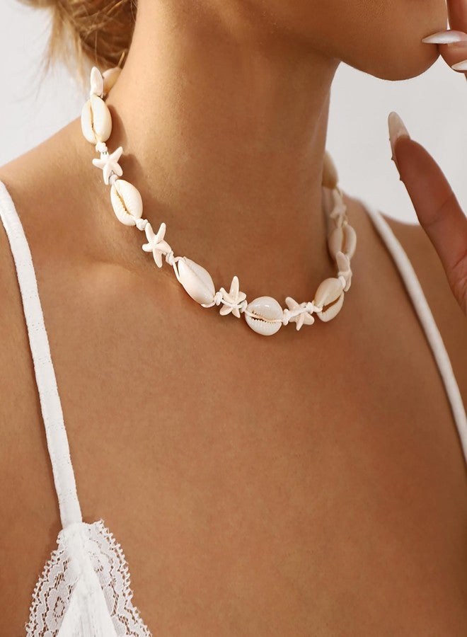 Nackiy Handmade Sea Shell Necklace for Women Summer Adjustable Natural Shell Collar Necklace (Beige Braided Rope), No Gemstone - Image 2