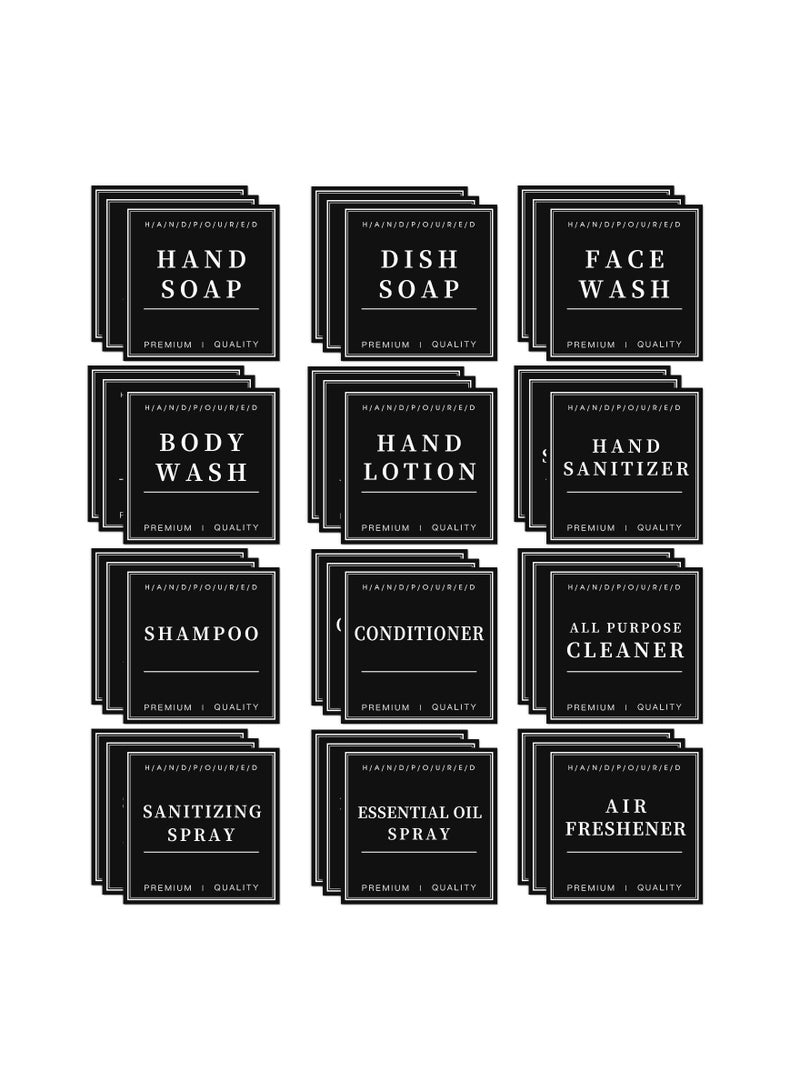 SYOSI 36PCS Waterproof Bottle Labels, Hand Soap Waterproof Label Stickers Durable Shampoo and Conditioner Bottle Labels Soap and Shampoo Waterproof Dispenser Tags for Glass or Plastic Bottles(Black) - Image 1