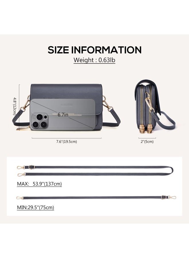 Roulens Small Crossbody Bag for Women,Cell Phone Purse Women's Shoulder Handbags Wallet Purse with Credit Card Slots, Dark Gray, Small, Ar2976-3dark Gray - Image 4