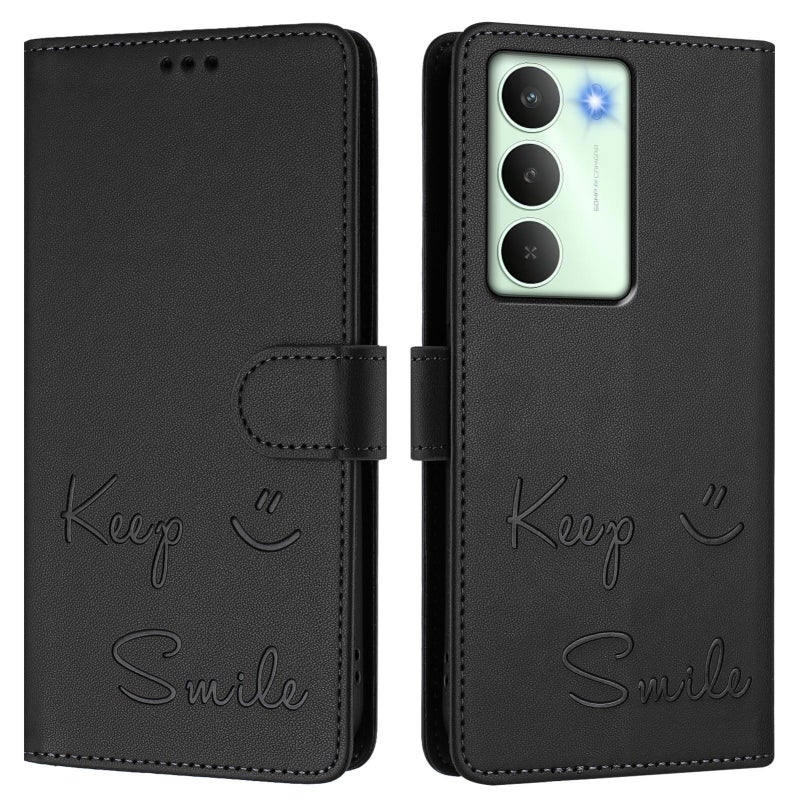 إيروريكس جراب هاتف جلدي بنقش ابتسامة بتقنية RFID لهاتف Realme 14x Global / V70 5G / C75 5G (أسود) - Image 2